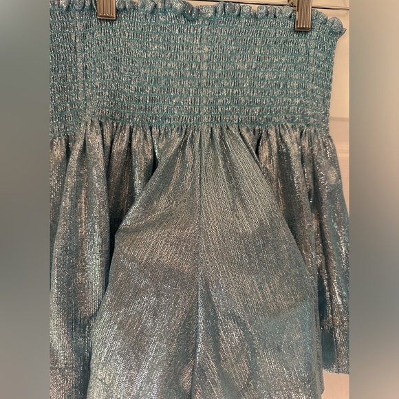 Queen of Sparkles Powder Blue Metallic Swing Womens High Waisted Shorts size M - Picture 3 of 4